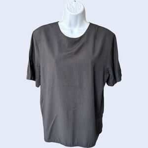 Gloria Lance minimalist black short sleeve blouse scoop neck keyhole 90s